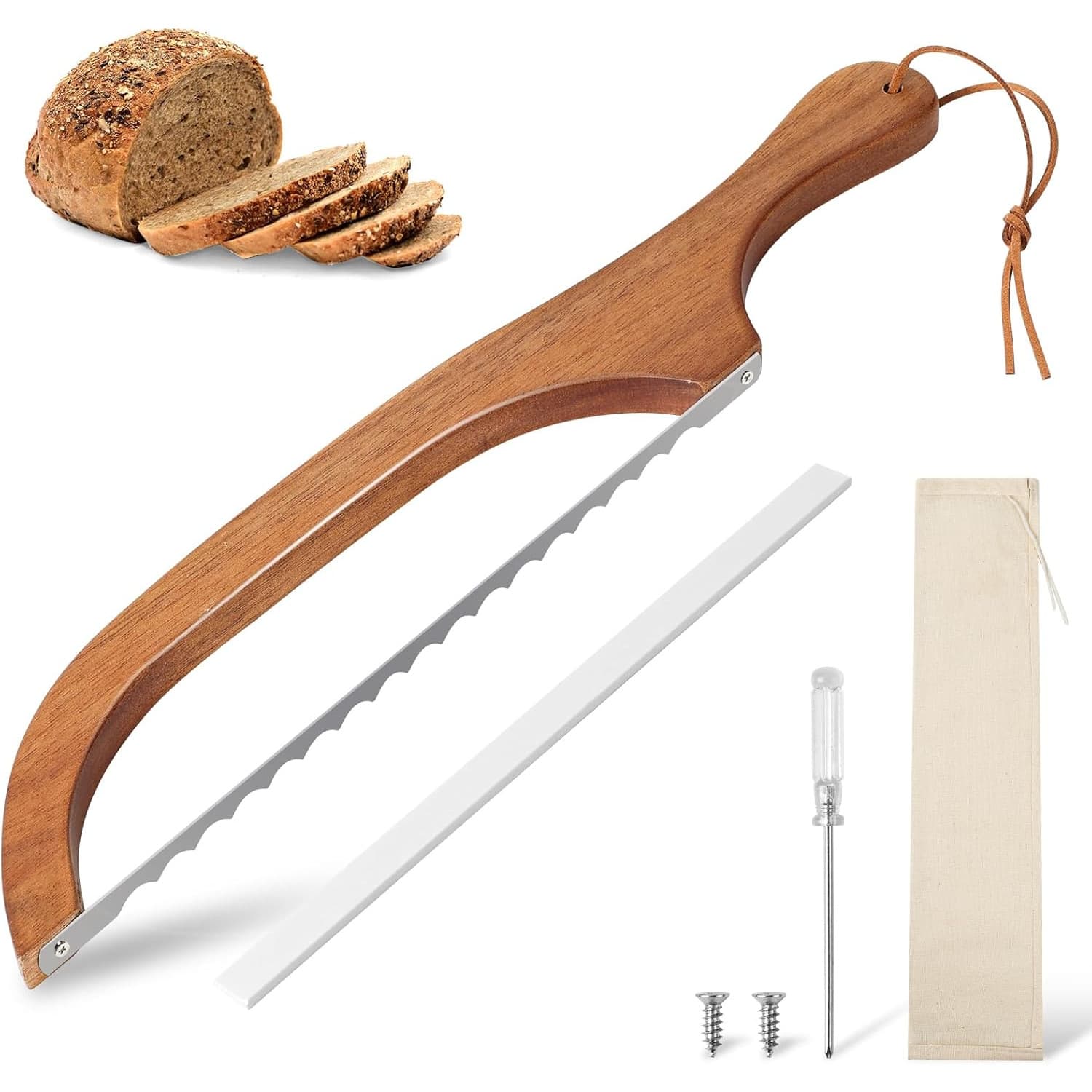 Wooden bread knife that does not drop residue, baking baguette cake knife, serrated toast bread knife, wooden bread cutting saw