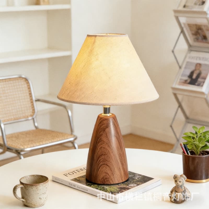 Wabi-sabi style bedside lamp walnut color mid-century style smart voice control table lamp bedroom retro living room warm light