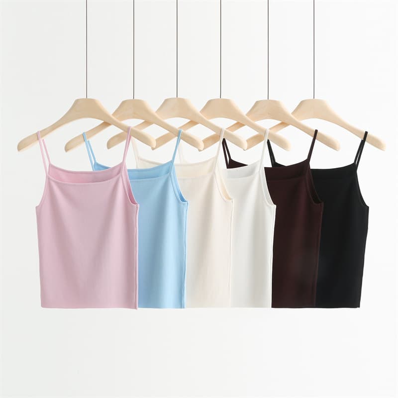Ice Silk Curved Yarn 16-Gauge 35-Count Cool Touch One-Shoulder Slim Fit Camisole Tank Top Women's Summer Inner Layering Knit Top 99059