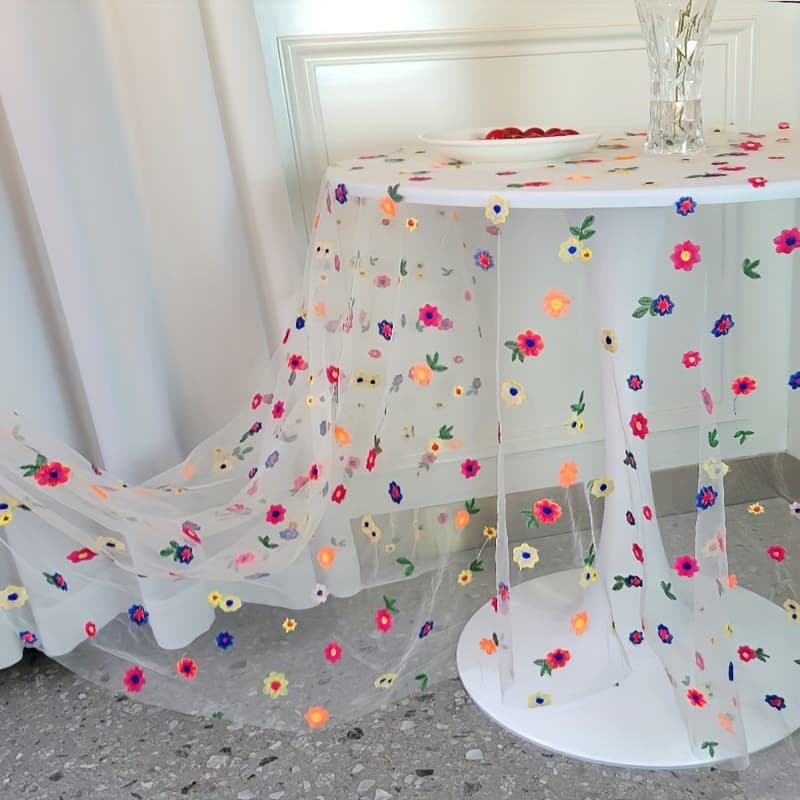 Cross-border new hot selling embroidered daisy mesh table runner table runner kitchen restaurant holiday table decoration home party