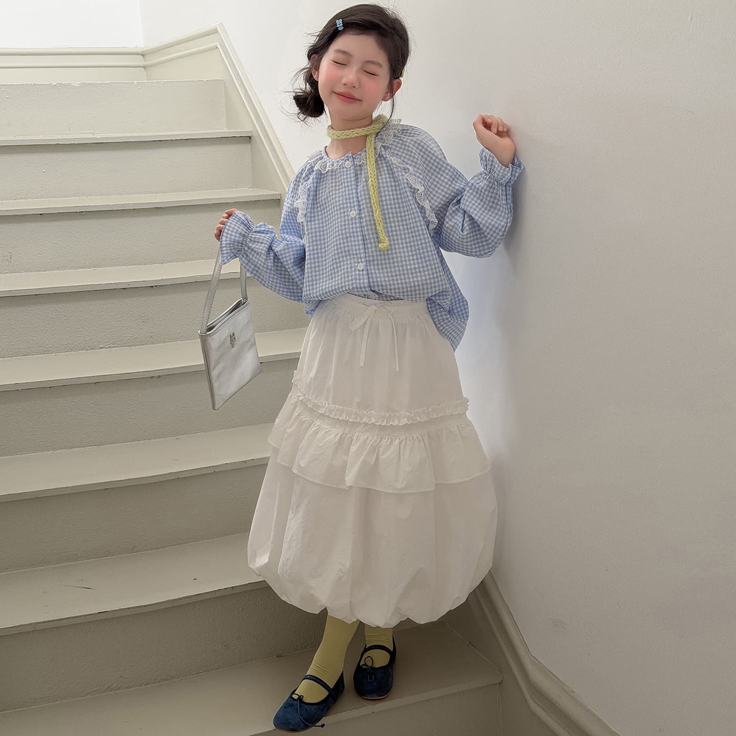 Girls autumn skirt suit 2026 new children's Korean style lace plaid shirt bud skirt two-piece trendy set