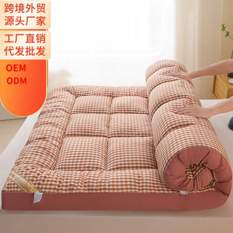 Cross-Border Yarn-Dyed 3D Feather Silk Mattress Pad Foldable Grid Mattress Topper Home Use Double Soft Pad Student Dormitory Mattress