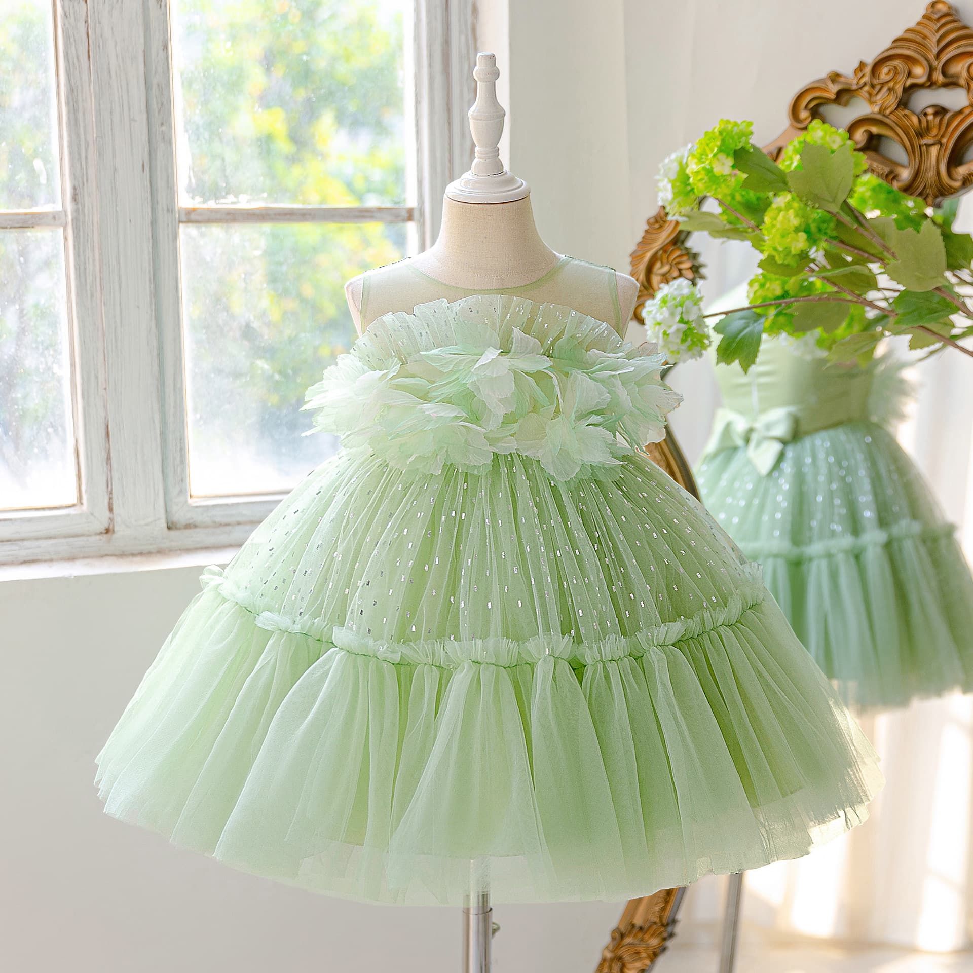 Girls New Puffy Back Bow Birthday Dinner Performance Princess Dress Stage Gown Wholesale