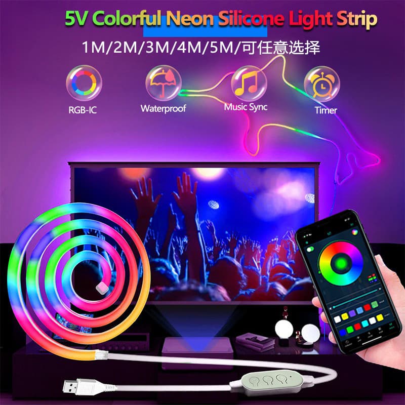 Symphony neon light with usb flexible silicone diy shape smart marquee bluetooth pickup e-sports atmosphere light strip