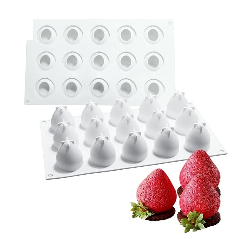 15-Cavity Strawberry Mousse Mold Fruit Jelly Chocolate Mold DIY Baking Silicone Mold Handmade Soap Mold Candle Mold