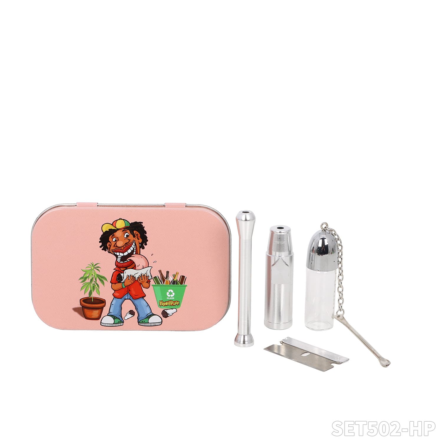 Starbucks cross-border new honeypuff brand metal iron box with snuff pipe accessories set