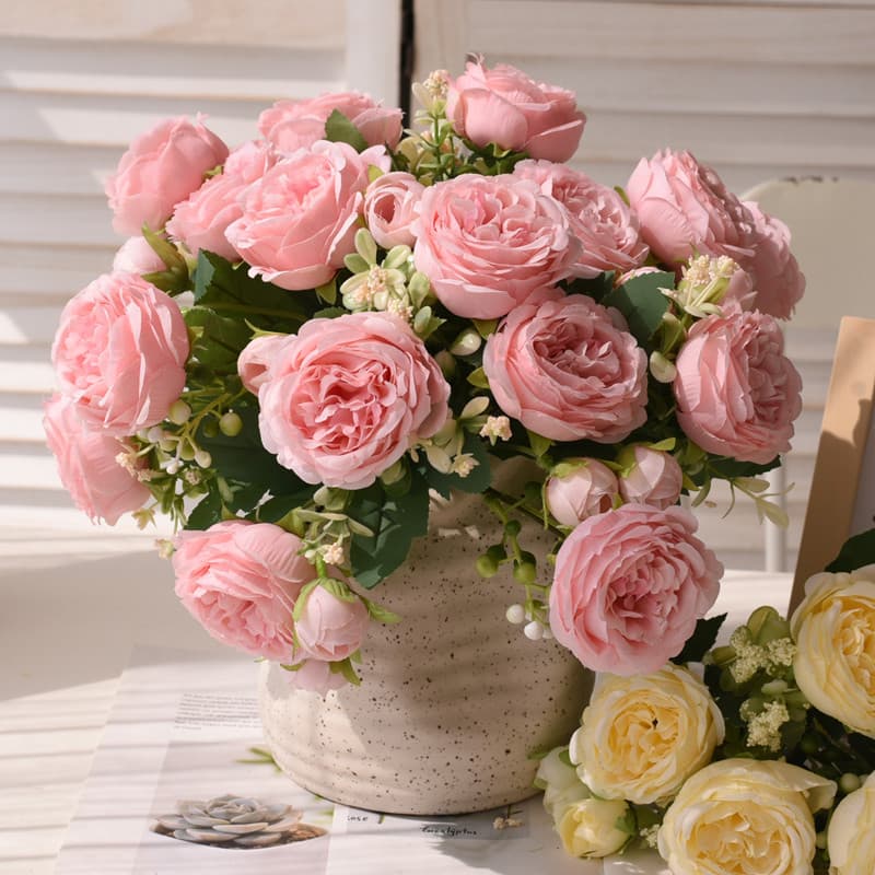 Cross-border artificial flower wedding flower decoration small bunch of rose silk flowers home decoration artificial 5-head Persian rose