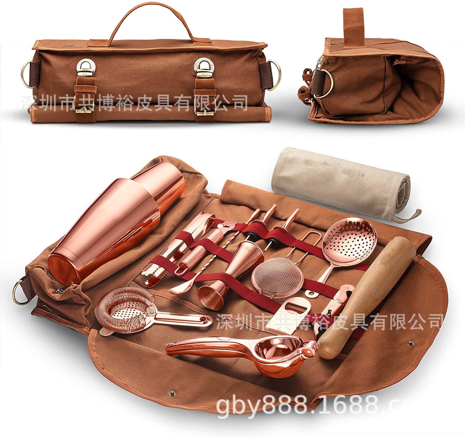 Customized Canvas Bartending Tool Storage Bag Bar Mixer Set Tool Bag Storage Roll Bag Portable Shoulder Bag