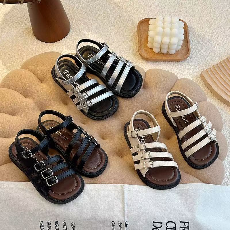 2026 Summer Girls' Sandals Korean Style Roman Children's Beach Shoes Non-Slip Fashion Girls' Sandals for Older Children Trendy