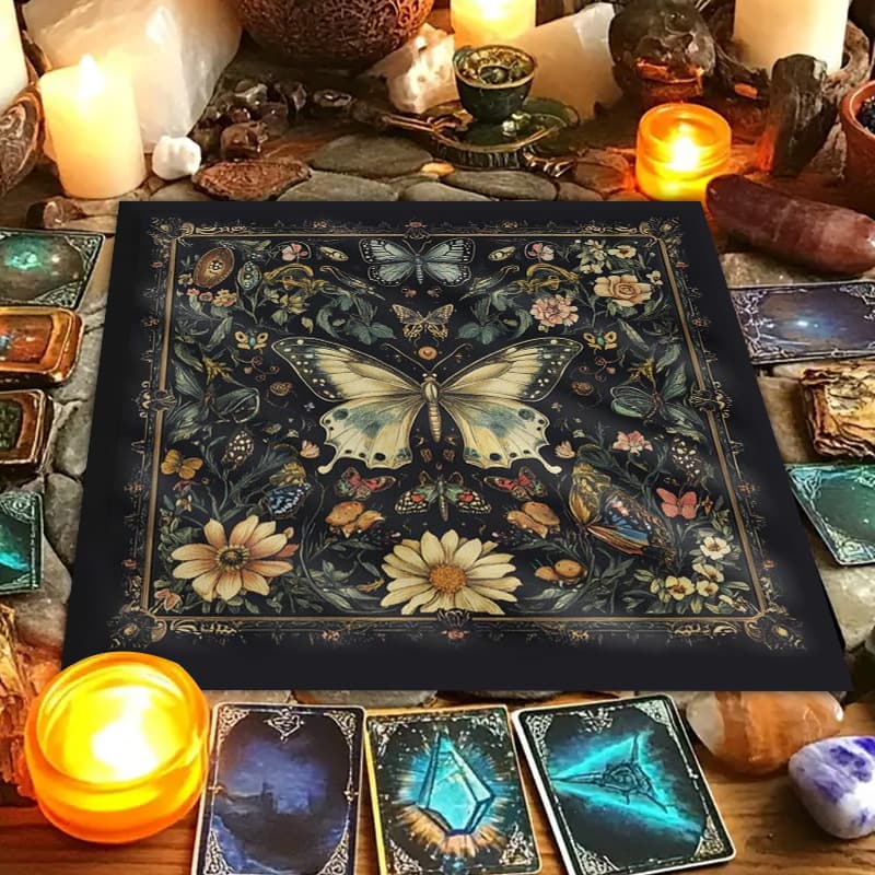 Cross-Border Hot Selling Vintage Moon Phase Tree of Life Altar Cloth Five-Pointed Star Tarot Black Oracle Cloth Tarot Table Cloth Mat