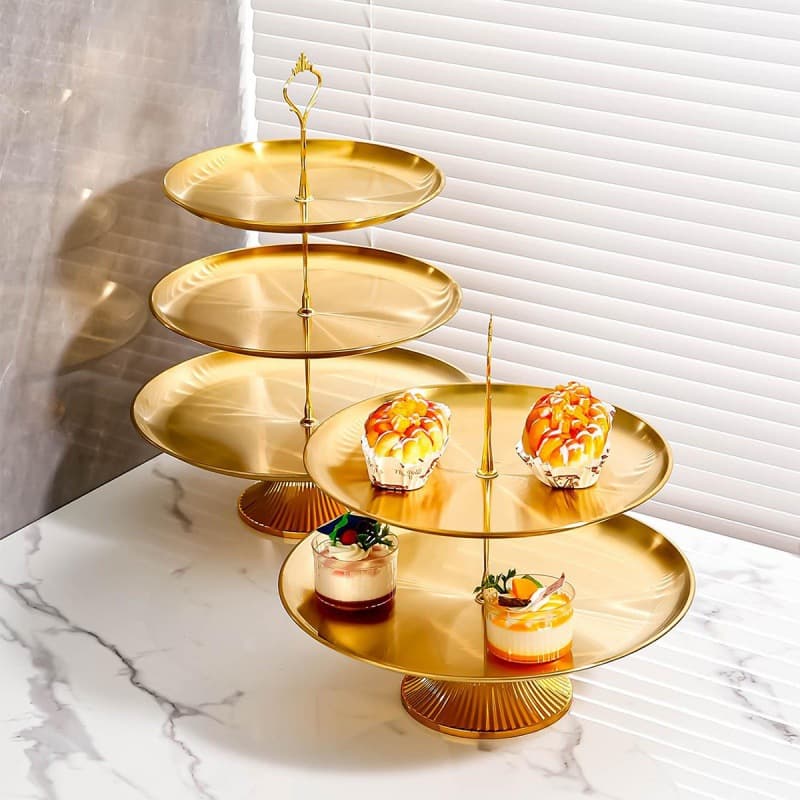 Cross-border Stainless Steel Multi-layer Snack Tray for Tea Cakes, Small Cake Stand, Front Desk Candy Tray, Hotel and Home Multi-layer Dessert Plate