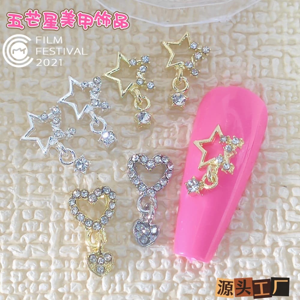 Popular pendant nail art jewelry five-pointed star love tassel alloy Japanese super flash diamond mini nail decoration