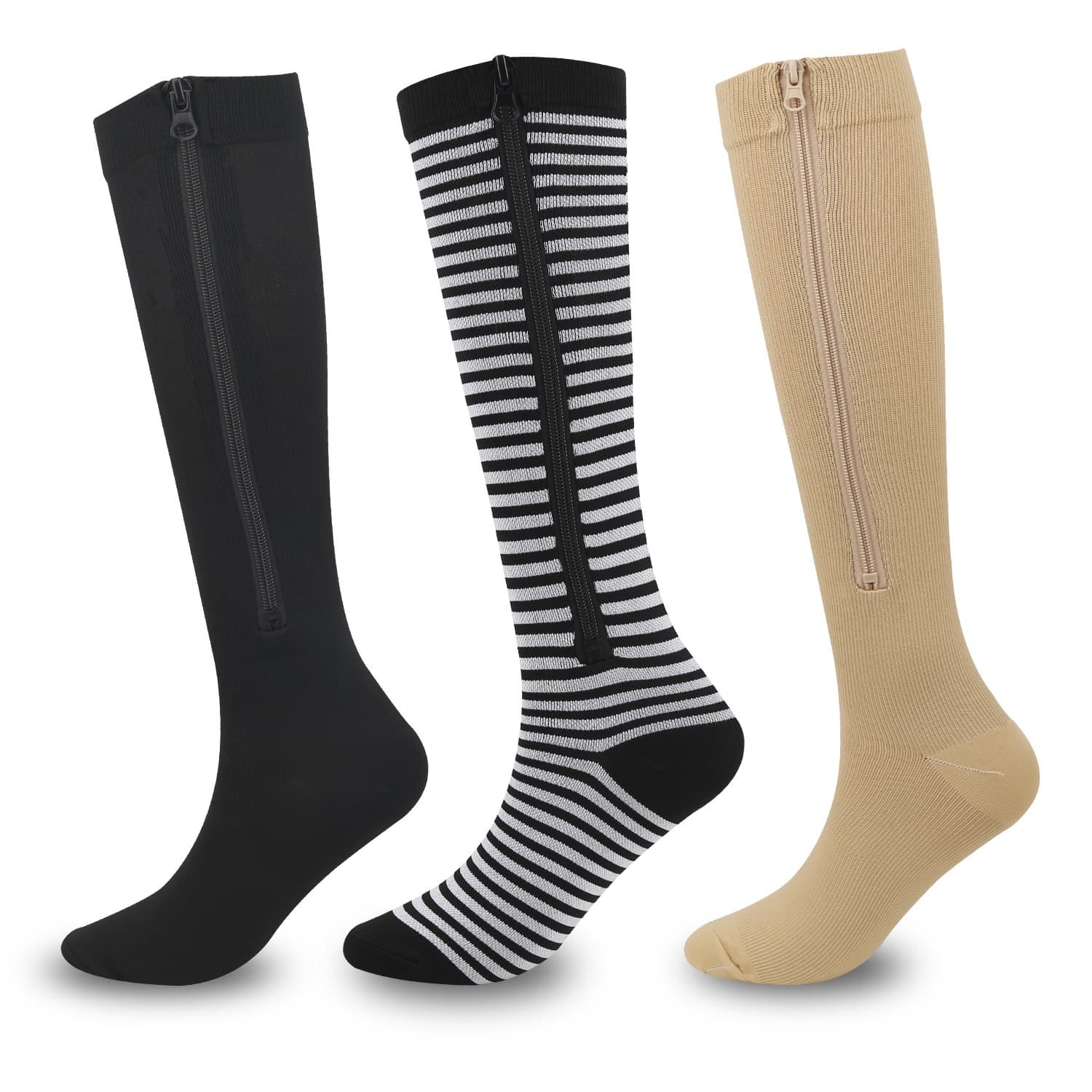 Cross-border sports cycling pressure socks new toe compression zipper socks outdoor long calf elastic socks