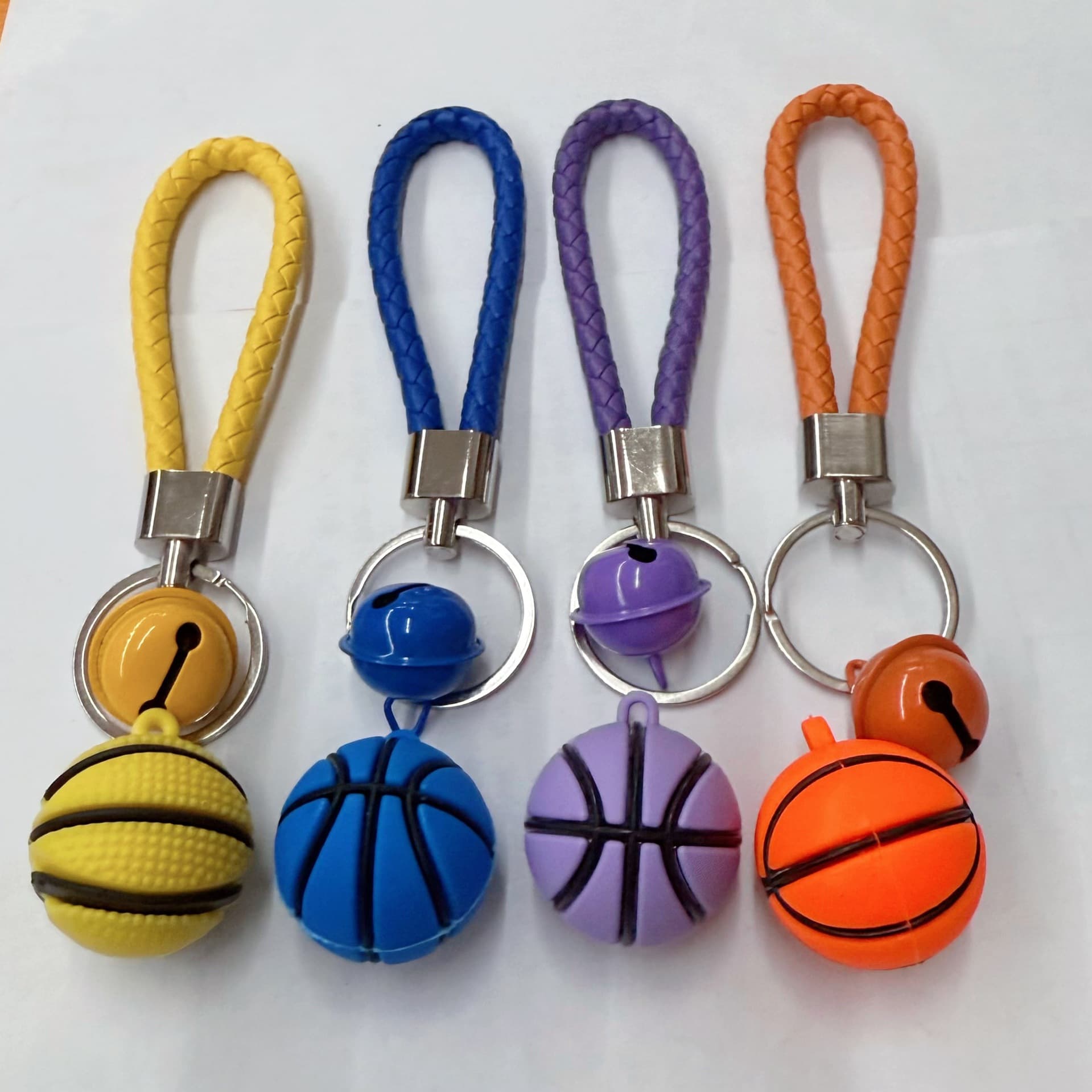 New Simulation Basketball Keychain Cute Cartoon Plush Metal Bell Pendant Trendy Decoration Braided Rope Wholesale