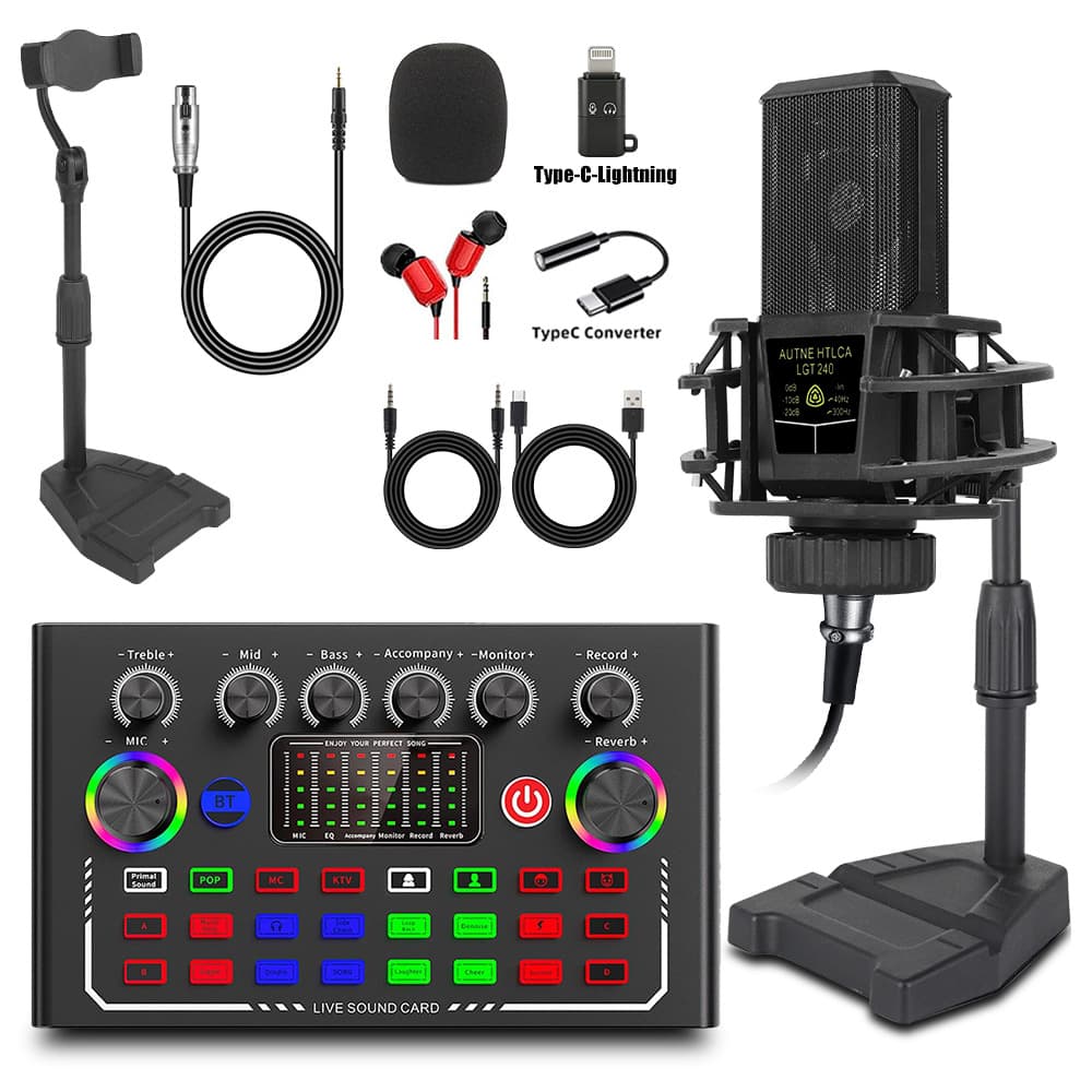 240 Microphone Phone Sound Card Gaming Computer Sound Card Microphone Desktop Stand Live Streaming Recording