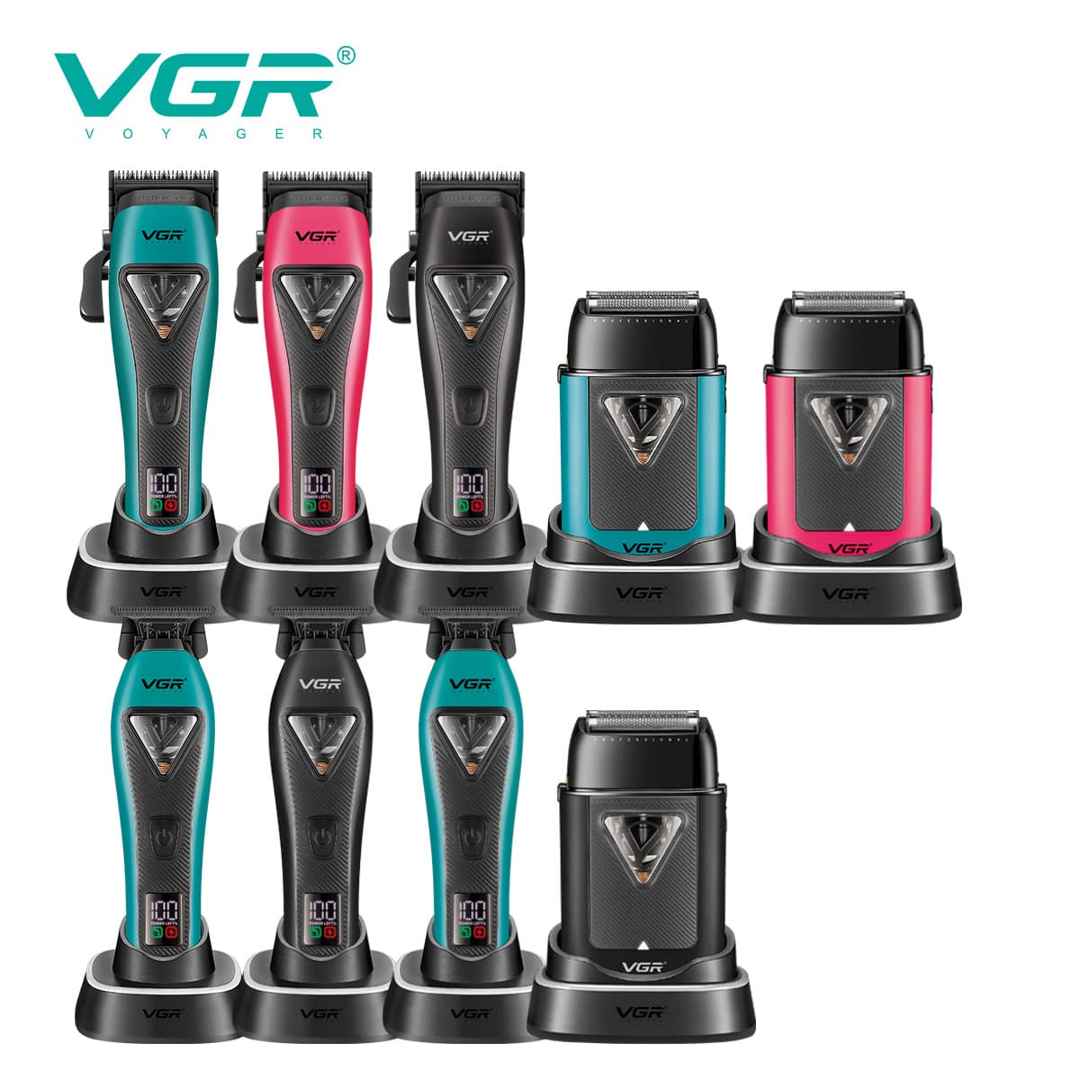 VGR035S3 Set Hair Clipper Electric Trimmer Rechargeable Hair Clipper Men's Engraving Professional Barber Shop Cross-Border Electric Clipper