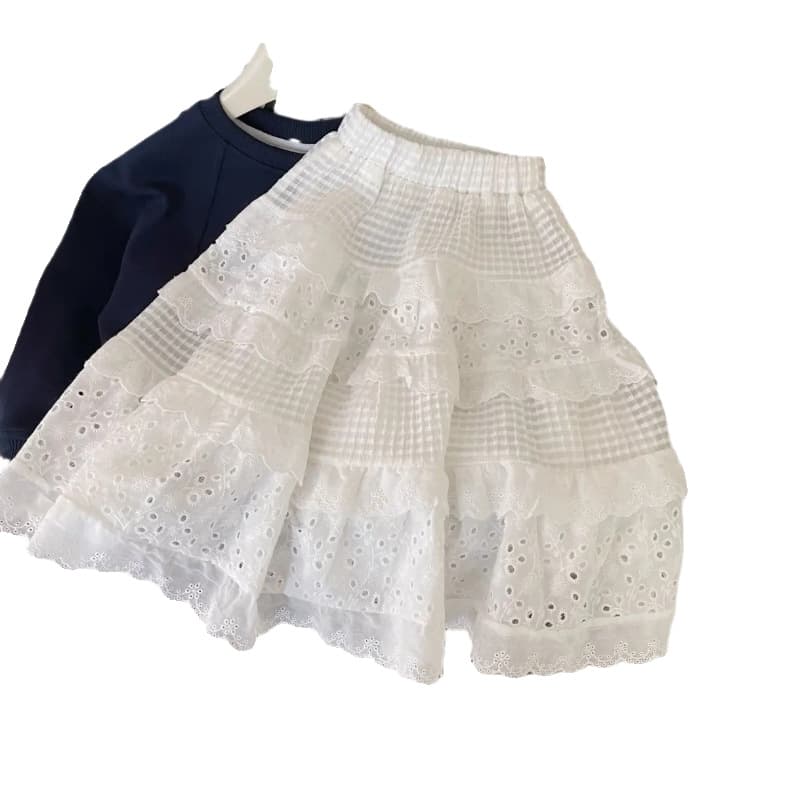 Ningli Spring/Fall New Style Girls' Lace Trim Skirt Korean Version Baby Spring Long Dress Children's Cake Skirt
