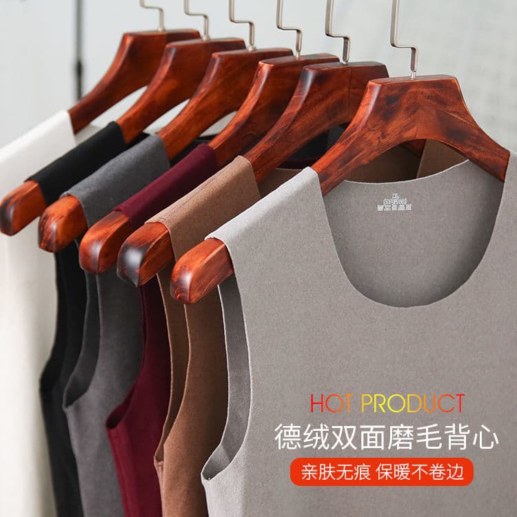 Men's Seamless Warm Vest Double-Sided Velvet Fleece Lined Thick Large Size Slim Fit V-Neck Wide Shoulder Base Layer Autumn/Winter Thin Style