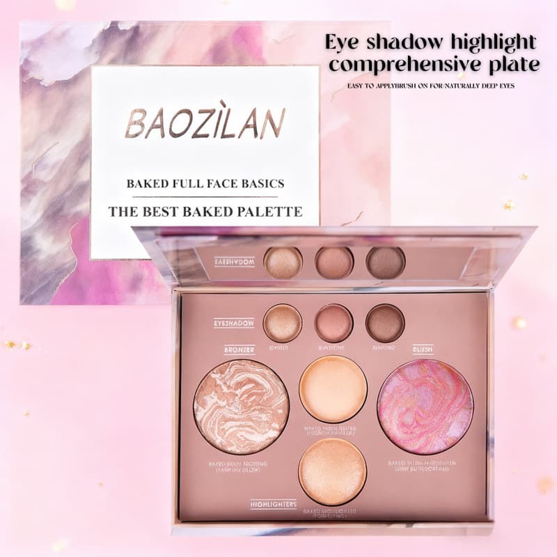 BAOZILAN 7-Color Eyeshadow Blush Contour Palette All-in-One Makeup Palette Baked Powder Compact Base Highlight Natural Look Cross-Border
