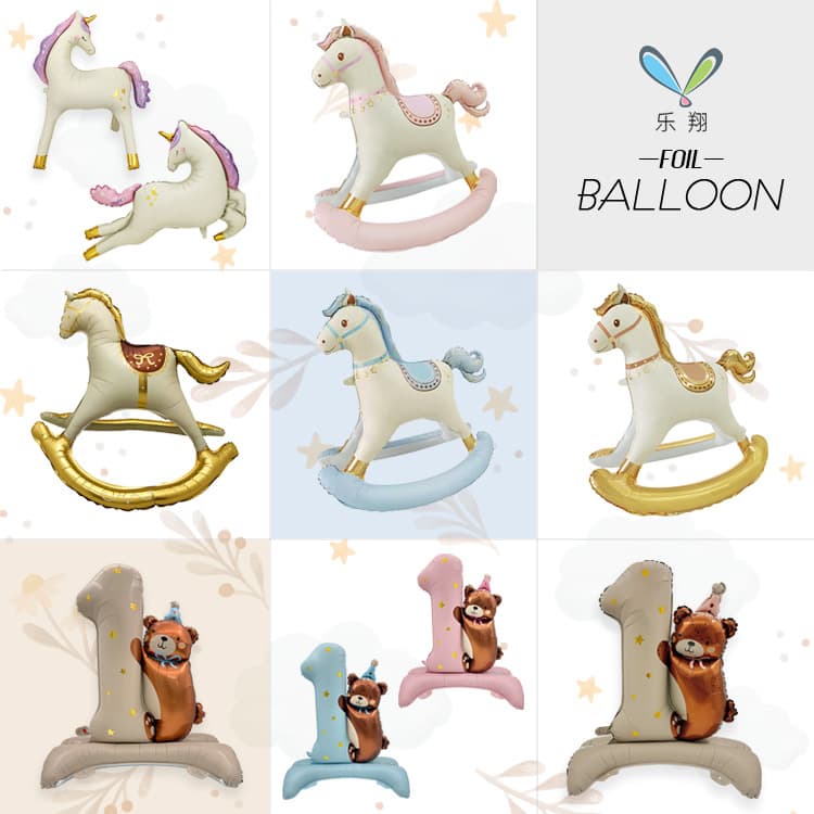 MECRLA New Matte Unicorn Aluminum Foil Balloon 3D Standing Hobby Horse Kids Birthday Party Decoration