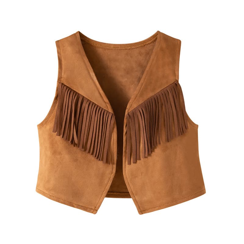 Western Cowboy Kids Vest Festival Costume, Role-Play Costume, Performance Outfit, Fringe Vest with Scarf and Hat