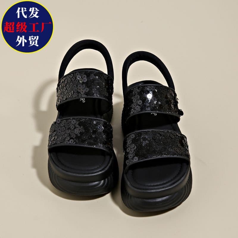 Popular thick-soled sandals for women 2026 new summer outer wear sequined silver heightening little ones with skirt platform shoes