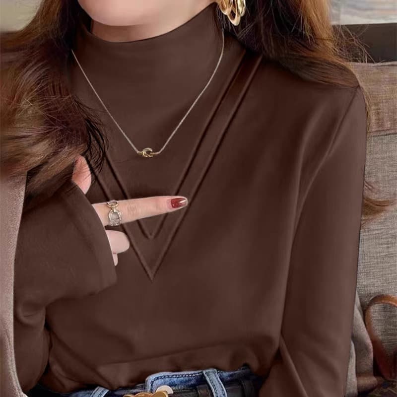 Half turtleneck solid color slim fit versatile bottoming shirt 2024 winter new style German velvet warm inner long-sleeved top