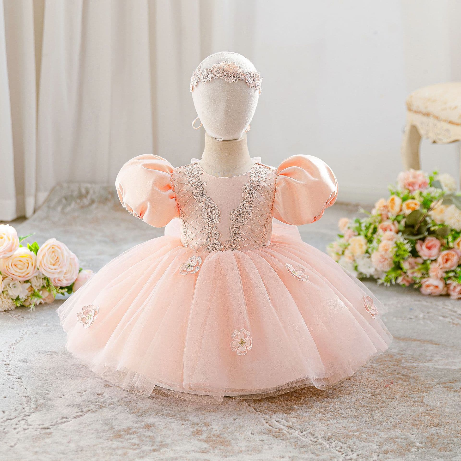 Foreign trade new children's dress puffy yarn puff sleeve princess dress baby girl graduation dress girl dress