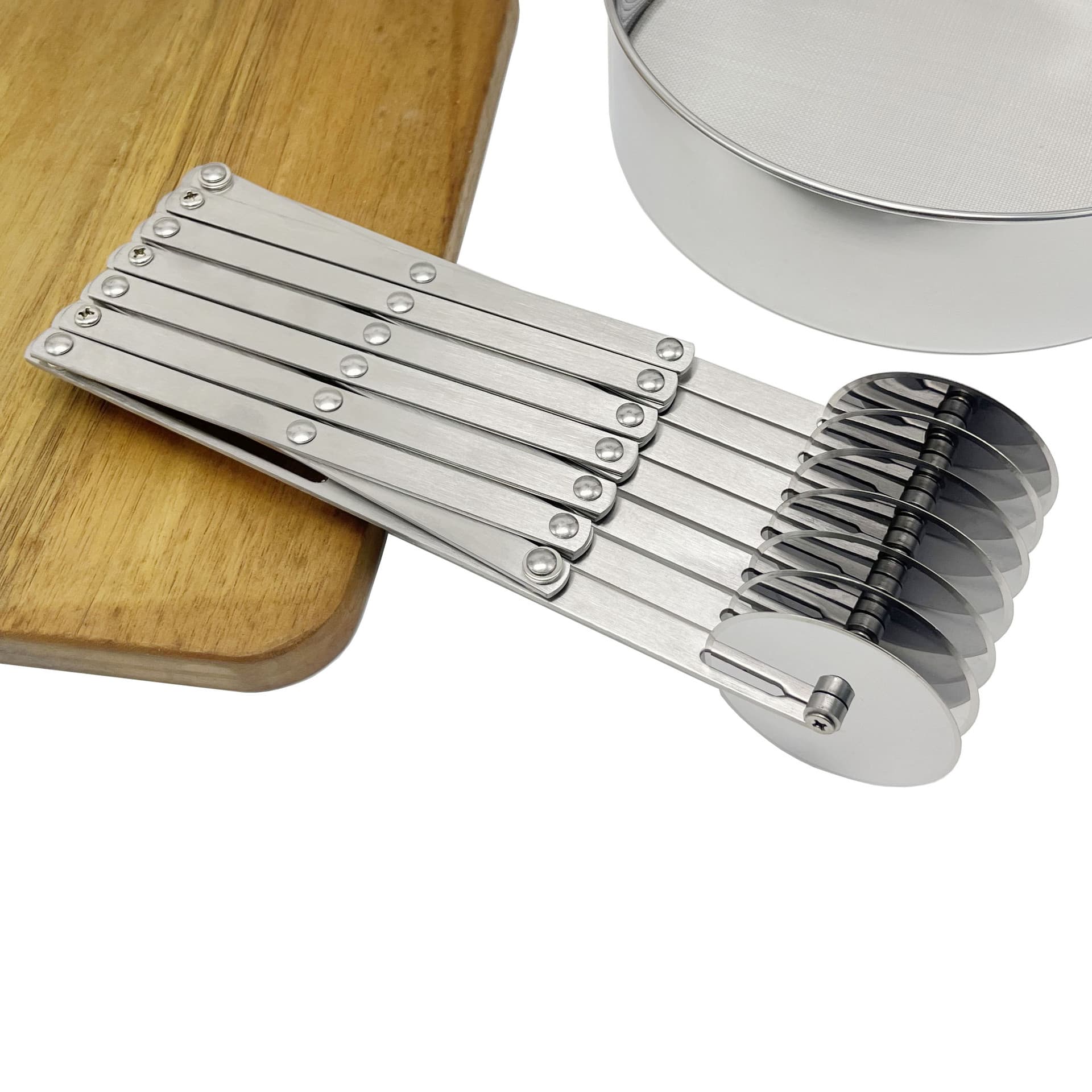 Telescopic Danish puff pastry knife, stainless steel single-head multi-wheel pizza knife, 357-head dough stick roller knife
