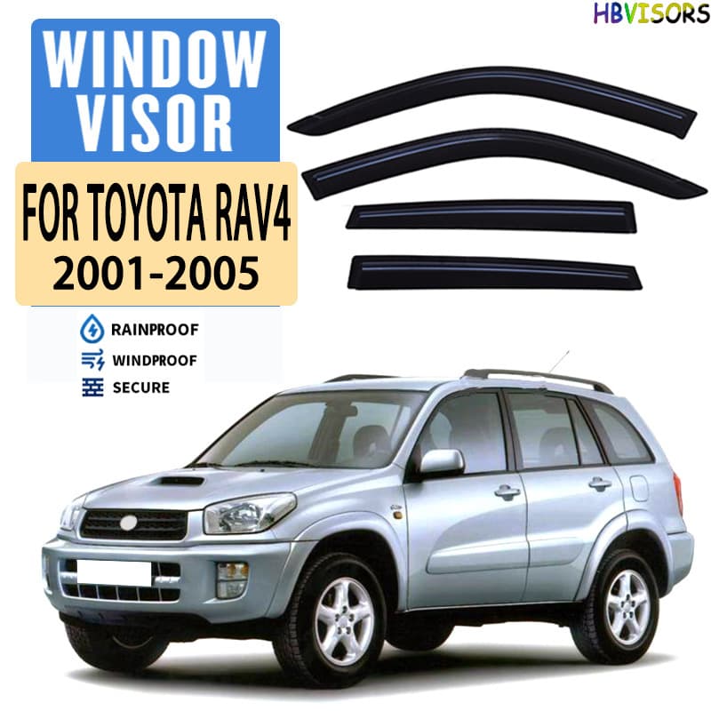 Compatible with 2001-2005 Toyota RAV4 Rain Guard Window Visor Black Warrior Style