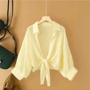 Women's Solid Color Long Sleeve Blouse, Button Front Casual Long Sleeve Shirt for Amazon Cross-Border Trade