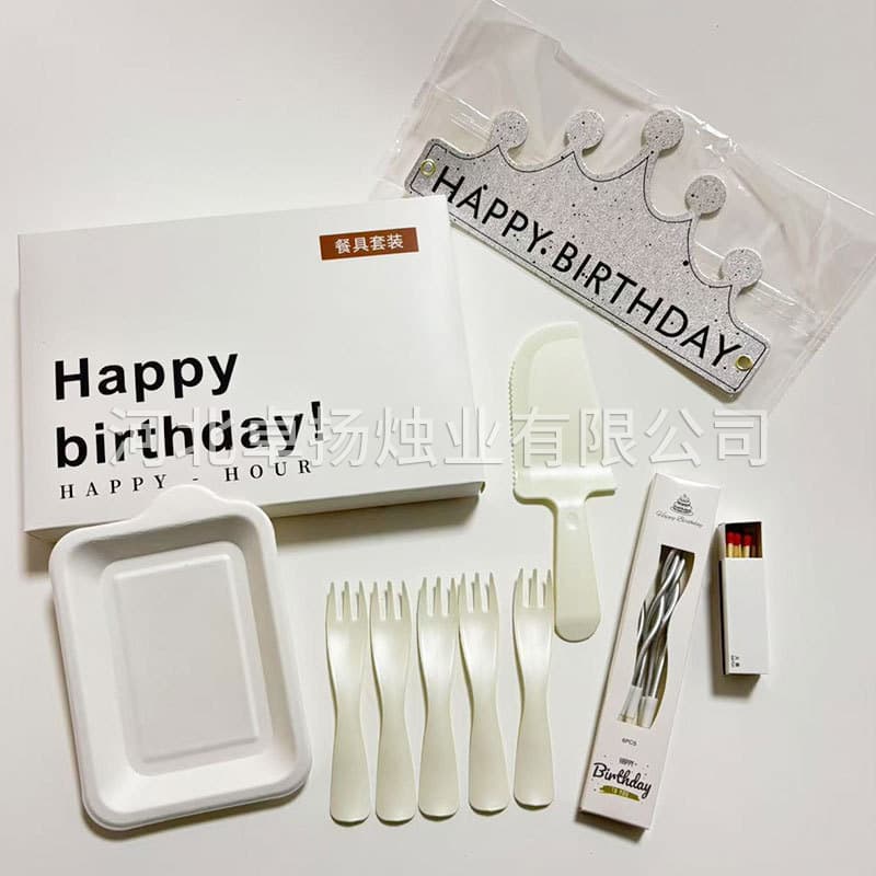 Birthday Cake Plate Knife Fork Set Disposable Plates Baking Plates Candles Forks Plate Set