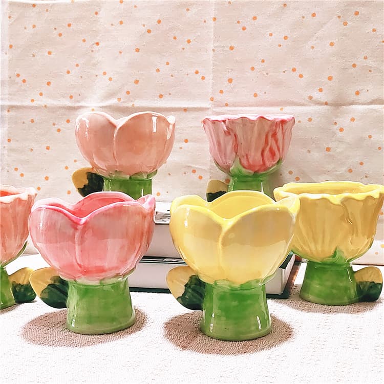 Girl Hand-Pinched Tulip Ins-Style Aromatherapy Candle Container Cute Ceramic Cup Ice Cream Dessert Cereal Bowl