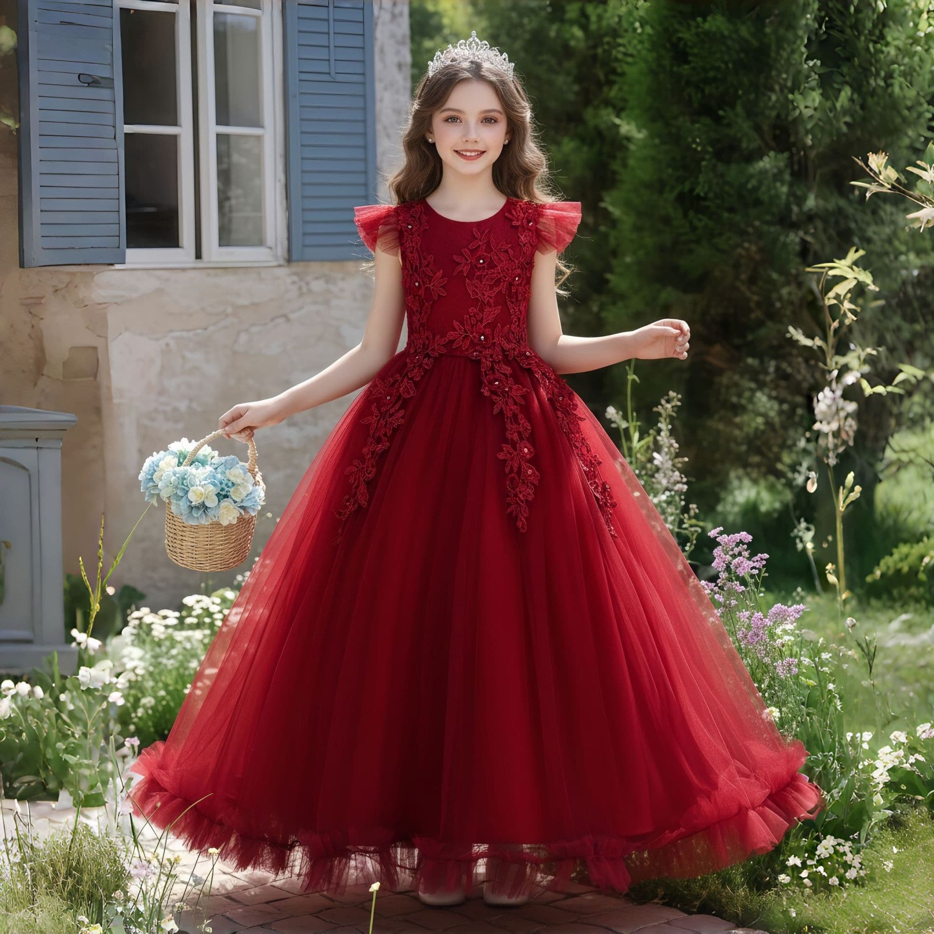 Foreign trade hot selling popular children's dress Princess dress girl's fluffy yarn children's dress flower girl wedding dress wholesale