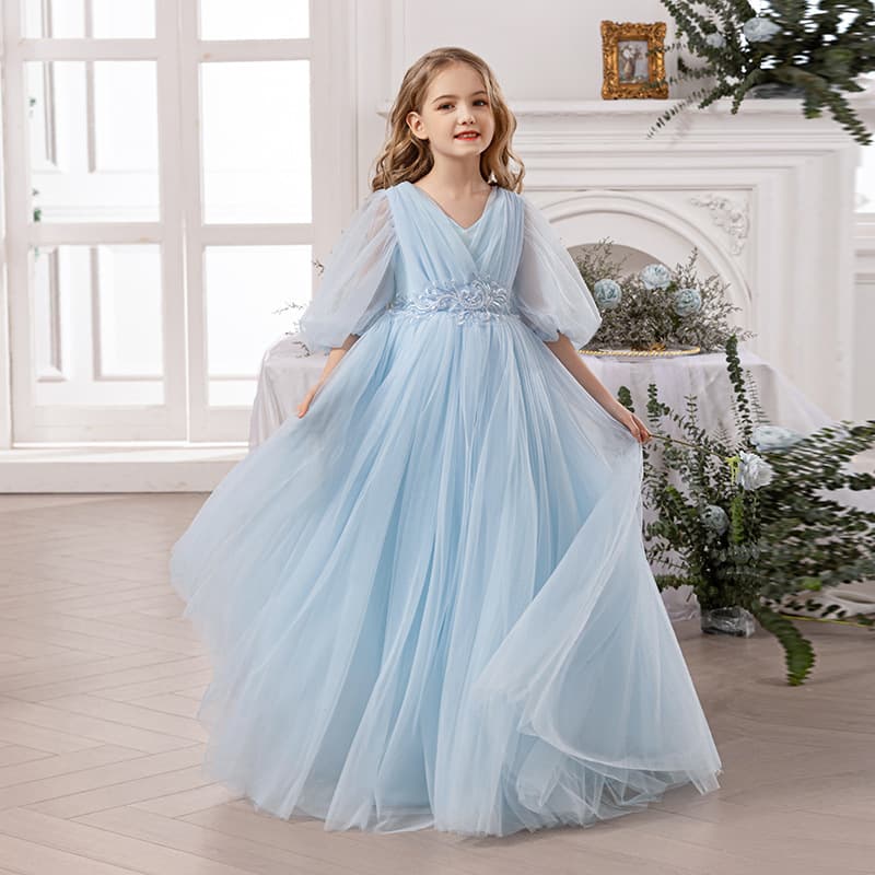 New Cross-Border Little Girl Birthday Party Evening Dress Piano Performance Tutu Long Dress Girl Wedding Flower Girl Skirt