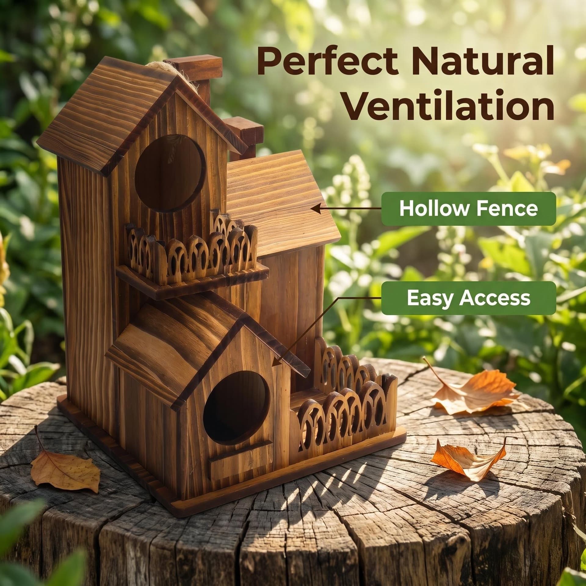 Amazon Wooden Birdhouse Outdoor Hanging Bird Cage Feeder Wild Bird Feeder Wooden Villa Bird House