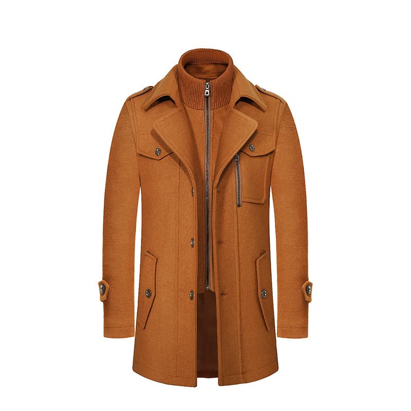 Plus Size Autumn/Winter Men's Business Wool Coat Fashion Double Collar Regular Fit Cross-Border Wool Overcoat Men's Outerwear Vertical Zipper