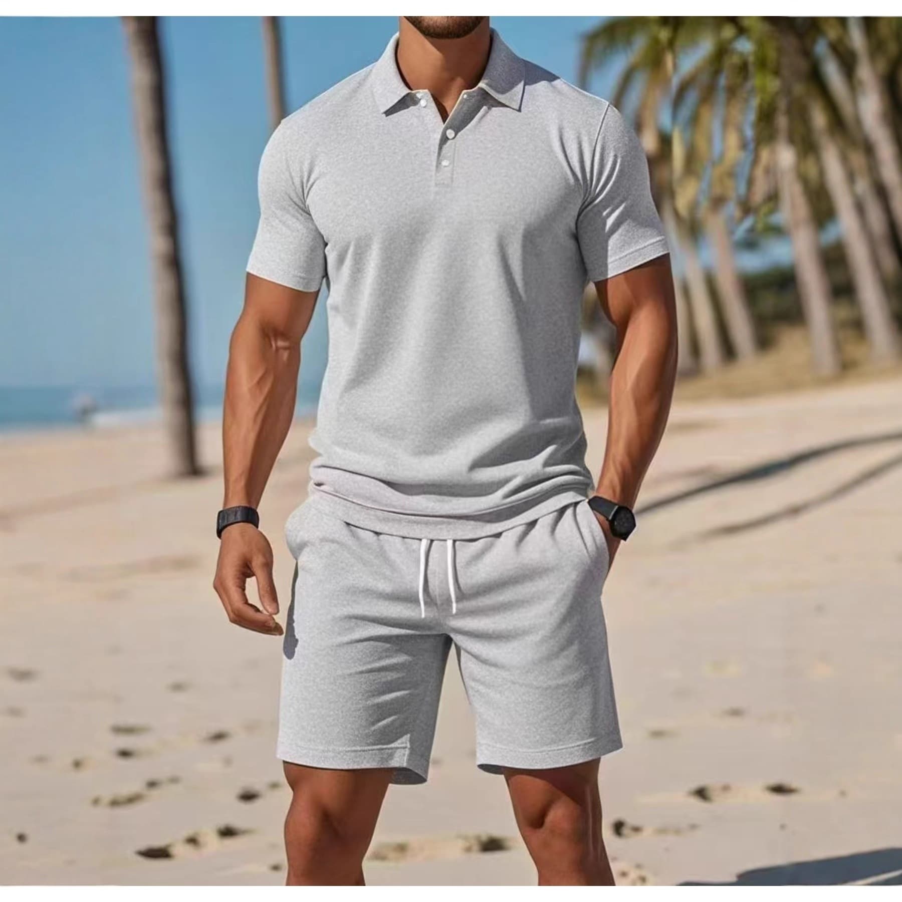 Cross-border foreign trade summer new men's POLO shirt suit casual sports versatile slim short-sleeved fashion suit for men