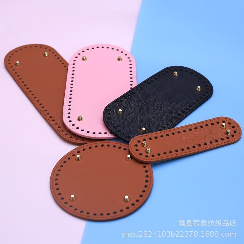 DIY Crochet Leather Bottom Board for Handbags Bucket Bag Oval Shape PU Leather Bag Accessories Hook Needle Fabric Strip Thread