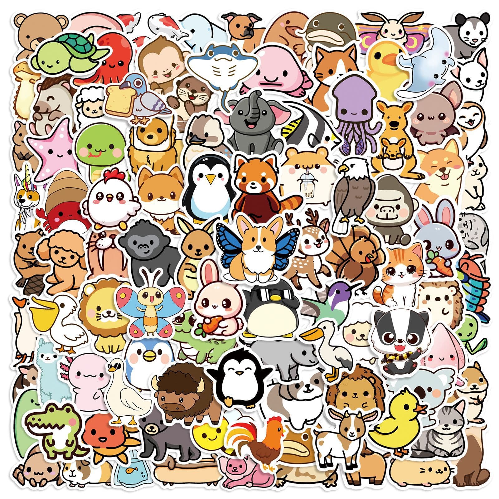 100 cute cartoon animals collection graffiti stickers suitcase notebook children's waterproof children's stickers wholesale