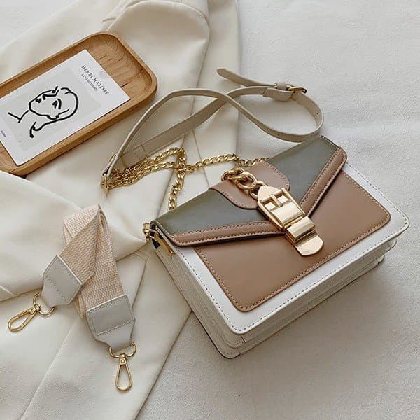 Summer small bag for women 2025 new Korean style wide-band shoulder bag fashion versatile contrasting color crossbody small square bag