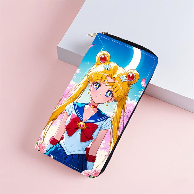 Cartoon Pretty Girl PU Wallet for Women, Student Long Wallet, Passport Case, Cosmetic Bag, Single Zipper Pouch Wholesale