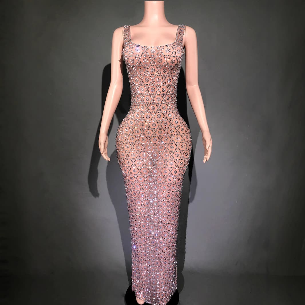 Sleeveless Bodycon Back Slit Evening Gown Model Catwalk Singer Performance Dress Birthday Party Host Music Festival