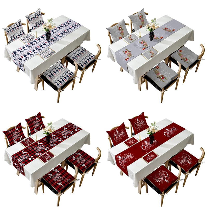 Amazon Table Runner Linen Christmas Decorative Cloth Vintage Long Table Cloth Placemat Throw Pillow Set Wholesale