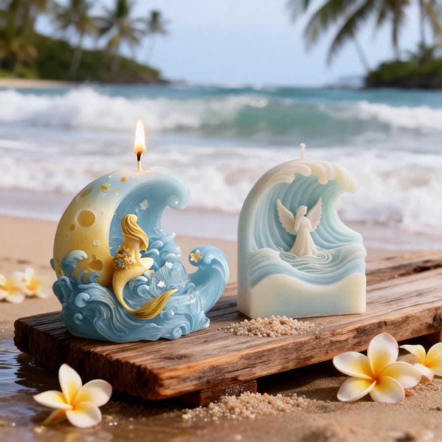 Resin Silicone Mold 2 Types Wave Mermaid Angel Mold DIY Scented Candle Plaster Ornament Epoxy Tree