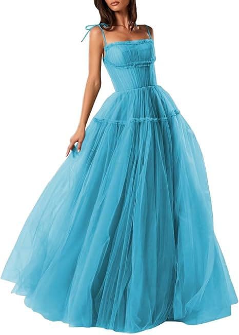 2026 Women's Mesh Luxury Prom Dress with Thin Straps, Sweetheart A-Line Long Formal Evening Gown