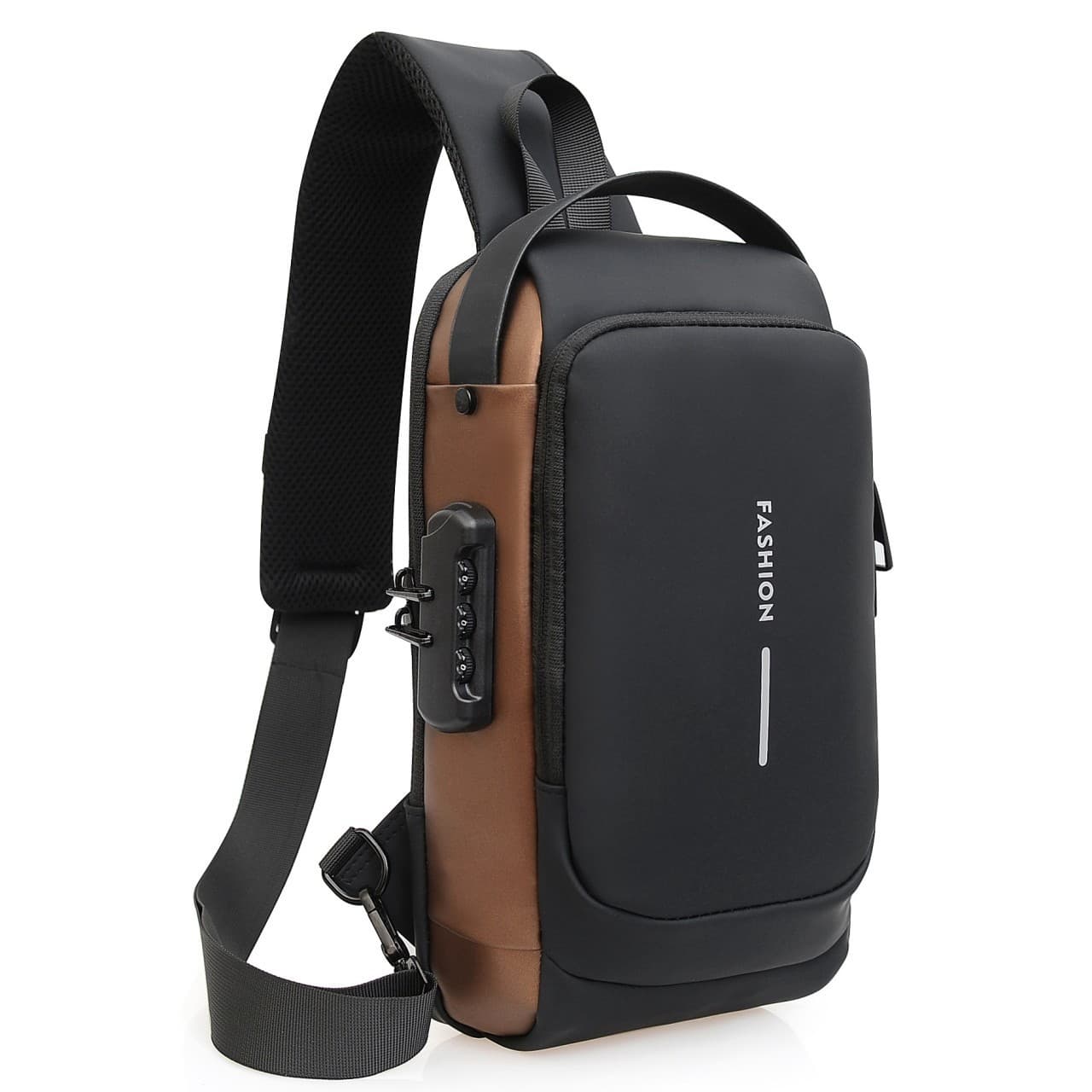Combination Lock Anti-theft Men's Chest Bag, Motorcycle Bag, Sling Bag, Outdoor Sports USB Port Chest Bag, Sports Backpack
