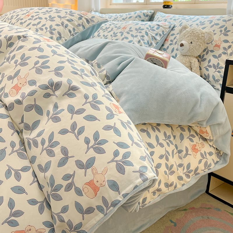 Autumn and winter A pure cotton B milk velvet bed four-piece set Winter pure cotton thickened coral velvet quilt cover bed sheet three-piece set