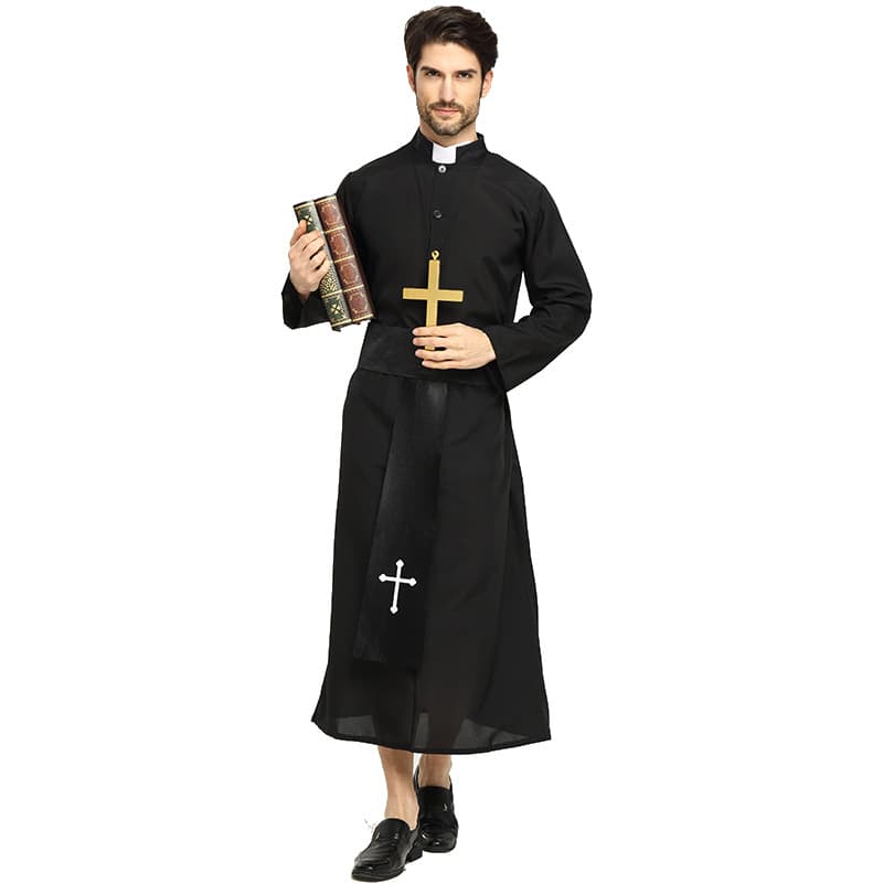 Halloween Costume Drama Stage Performance Outfit Men's Noble Black Priest Missionary Party Role-Playing Costume