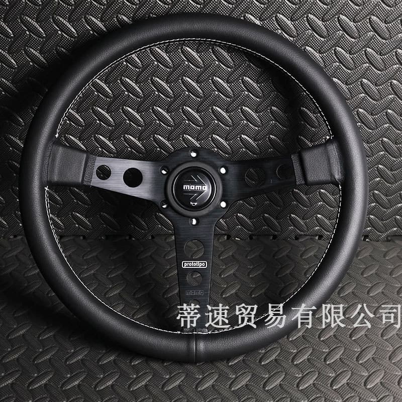 Cross-border Hot Selling Momo Modified Steering Wheel 14-inch 350mm Genuine Leather Flat Racing Steering Wheel, PCD 70mm